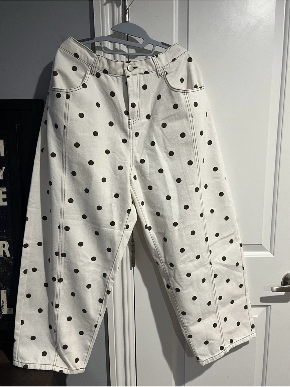 Polka Dot Wide-Leg Jeans in White